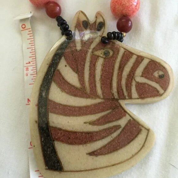 Vintage Lee Sands Zebra Head Statement Necklace in box - Picture 4 of 4